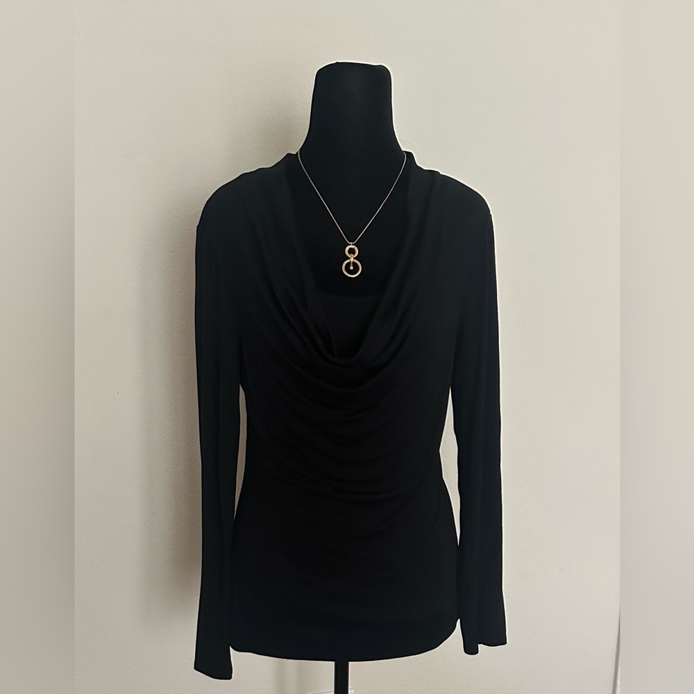 White House Black Market Black Drape Neck Blouse